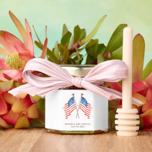 USA Flag 4th of July Patriotic Wedding Honey Jar Favors