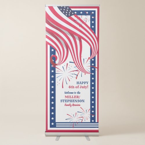 USA Flag 4th of July Red White Blue Family Reunion Retractable Banner
