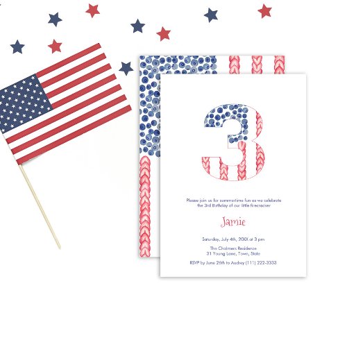 USA Flag Alfresco Garden 3rd Birthday Party Invitation