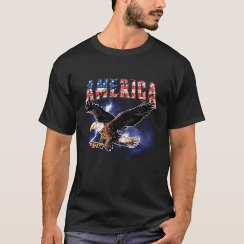 Usa Flag America Font Eagle Flashes For And T_Shirt