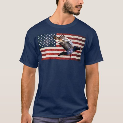 USA Flag America Pigeon Breeder Pigeon Racing T_Shirt