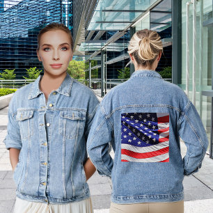 USA Flag America Red White Blue Patriotic Womens Denim Jacket