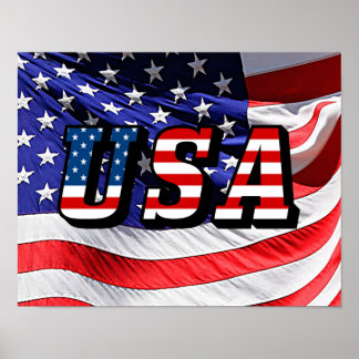 USA Flag America Red White Blue Small Poster