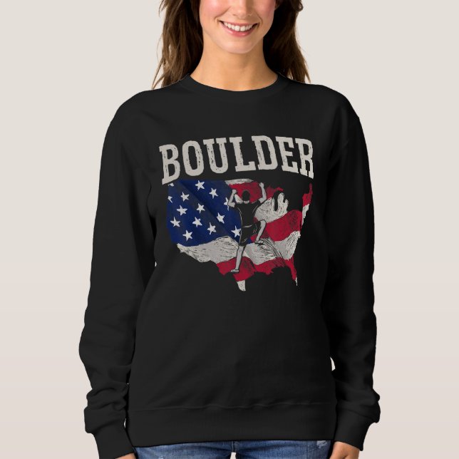 USA Flag American Boulderer Rock Climbing Boulderi Sweatshirt (Front)