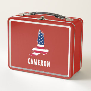 USA Flag American Eagle America 4th Of July Name Metal Lunch Box