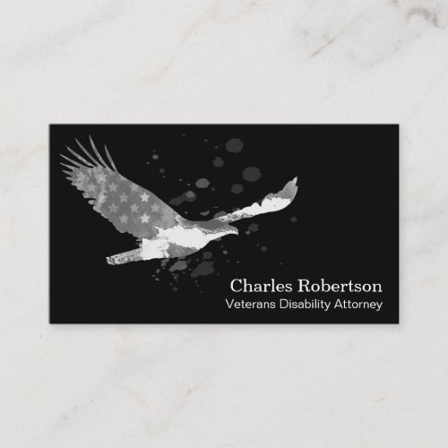 *~* USA Flag American Eagle Gray Grey on Black Business Card