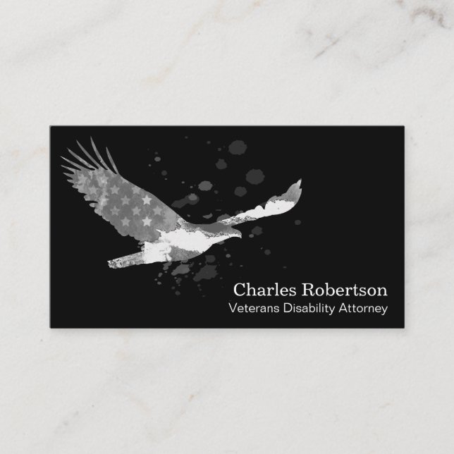 *~* USA Flag American Eagle Gray Grey on Black Business Card (Front)