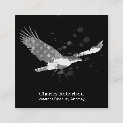 *~* USA Flag American Eagle Gray Grey on Black Square Business Card