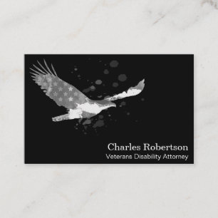 *~* USA Flag American Eagle Grey Gray on Black Business Card