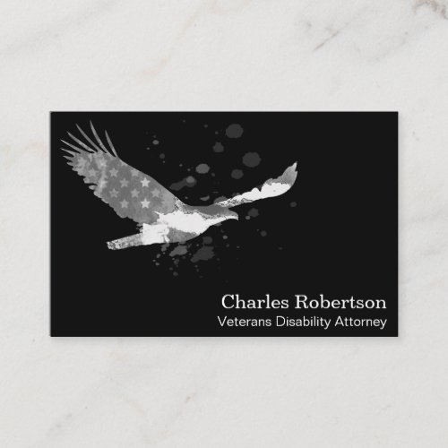 *~* USA Flag American Eagle Grey Gray on Black Business Card