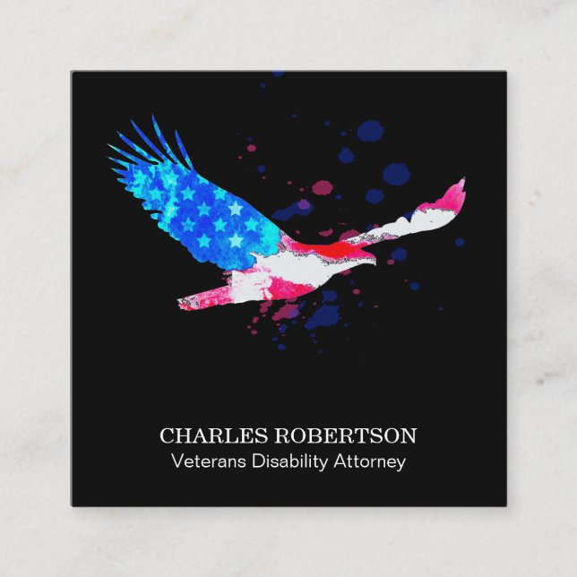 **  USA Flag  American Eagle Red White  Blue Square Business Card (Front)