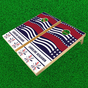 USA Flag American Family DIY Cornhole Boards Set