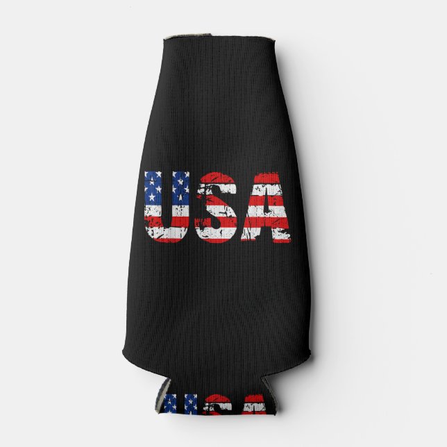 USA Flag American Flag US National Patriotic USA 4 Bottle Cooler (Front)