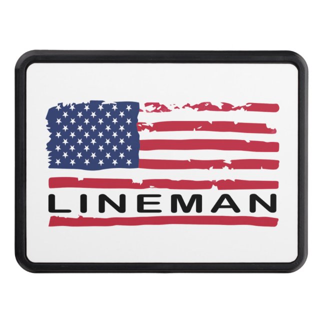 USA Flag American Lineman  Patriotic  Hitch Cover (Front)