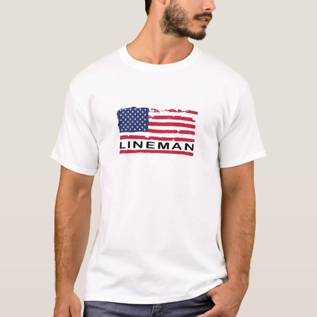 USA Flag American Lineman  Patriotic  T-Shirt (Front)
