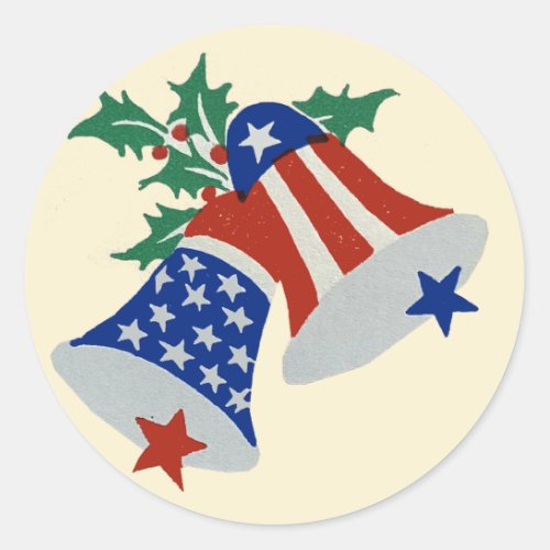 USA Flag American Patriotic Christmas Bells Art Classic Round Sticker