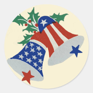 USA Flag American Patriotic Christmas Bells Art Classic Round Sticker
