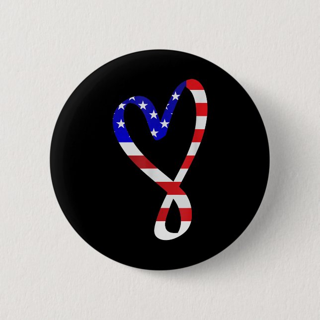 Usa Flag American Patriotic Heart Armed Forces Mem Button (Front)