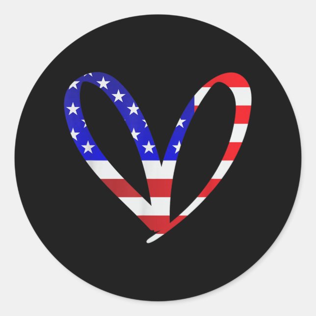 Usa Flag American Patriotic Heart Armed Forces Mem Classic Round Sticker (Front)