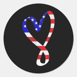 Usa Flag American Patriotic Heart Armed Forces Mem Classic Round Sticker