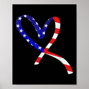 Usa Flag American Patriotic Heart Armed Forces Mem Poster
