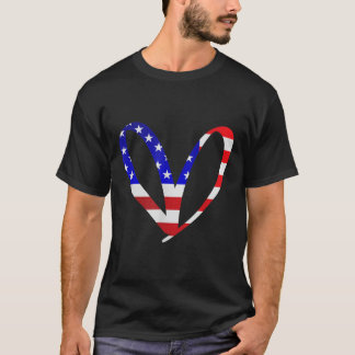 Usa Flag American Patriotic Heart Armed Forces Mem T-Shirt