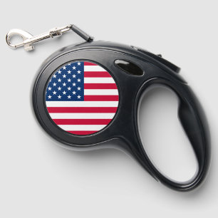 USA Flag American Patriotic Retractable Pet Leash
