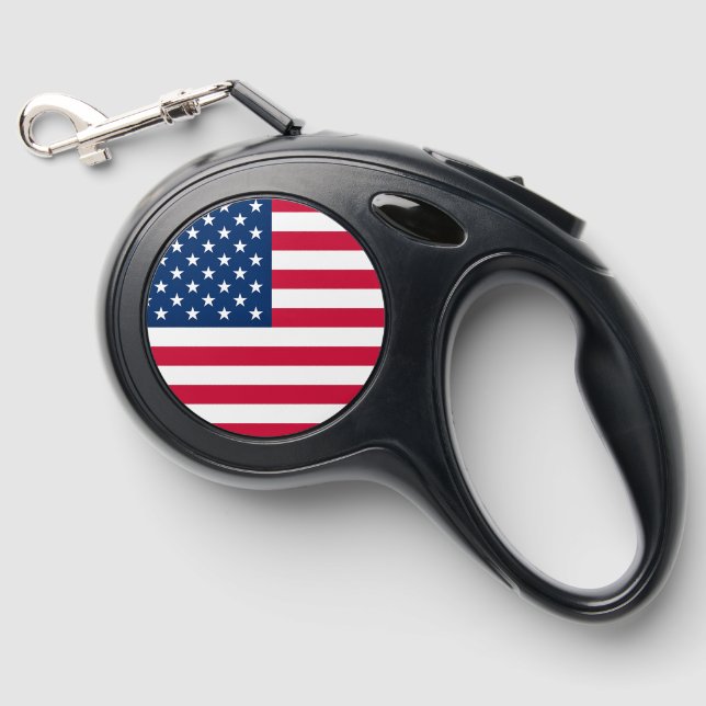USA Flag American Patriotic Retractable Pet Leash (Front)