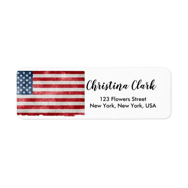 USA Flag American Personalized Custom Address Label (Front)