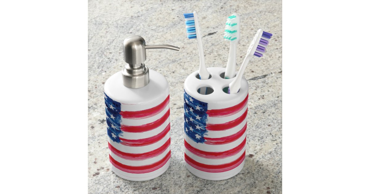 Usa Flag American Red White And Blue Watercolor Bathroom Set Zazzle Com