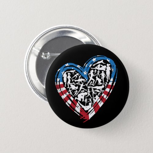 USA Flag American Runner _ Running Heart Button