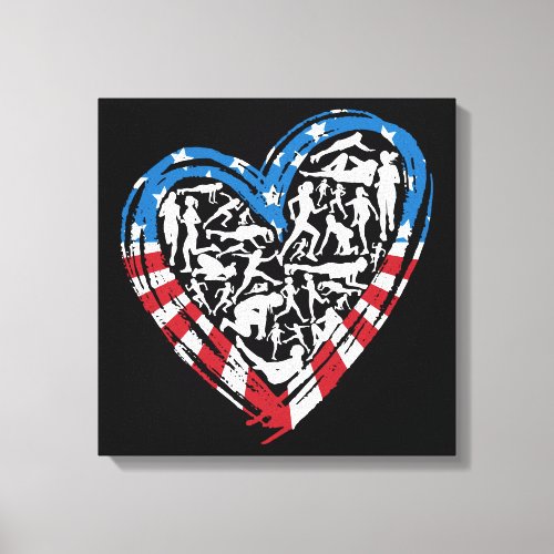 USA Flag American Runner _ Running Heart Canvas Print