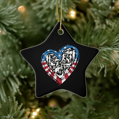 USA Flag American Runner _ Running Heart Ceramic Ornament