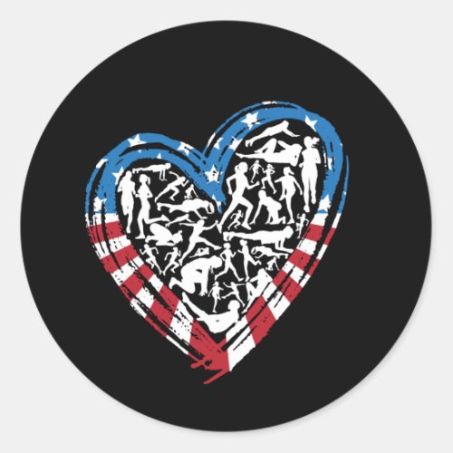 USA Flag American Runner _ Running Heart Classic Round Sticker