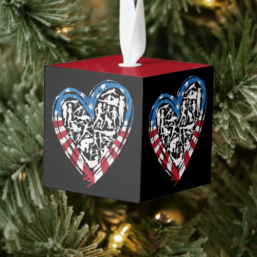 USA Flag American Runner _ Running Heart Cube Ornament