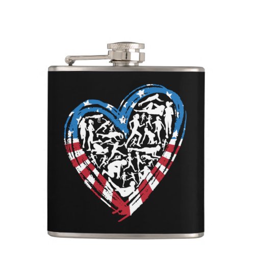USA Flag American Runner _ Running Heart Flask