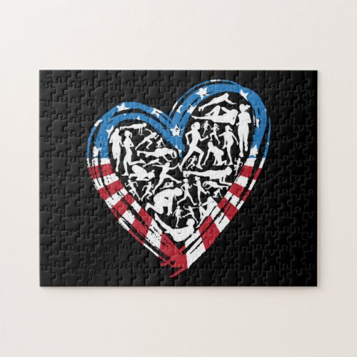 USA Flag American Runner _ Running Heart Jigsaw Puzzle