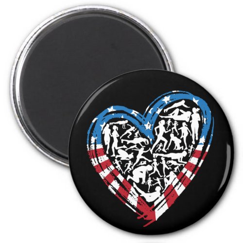 USA Flag American Runner _ Running Heart Magnet