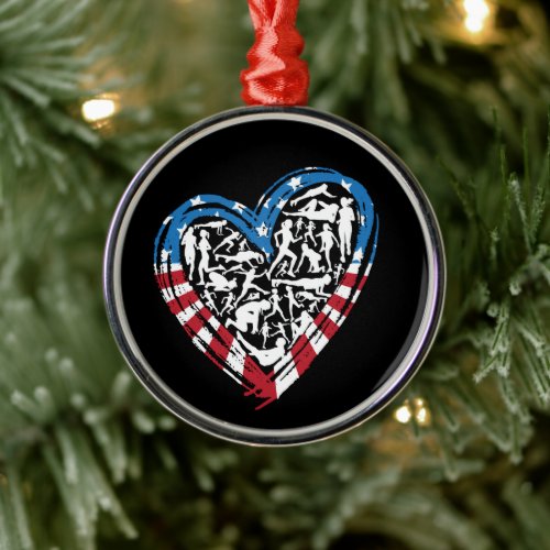 USA Flag American Runner _ Running Heart Metal Ornament