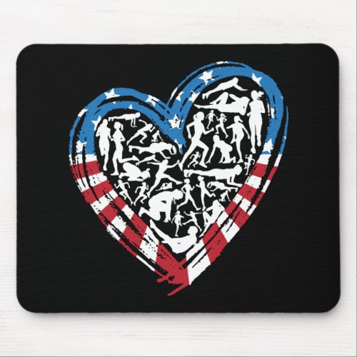 USA Flag American Runner _ Running Heart Mouse Pad