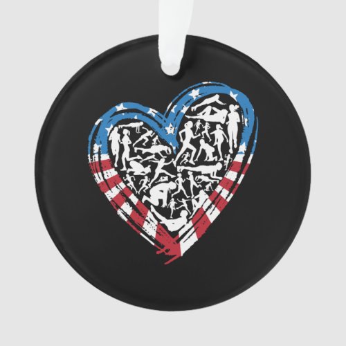 USA Flag American Runner _ Running Heart Ornament