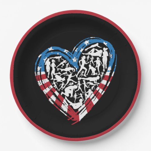 USA Flag American Runner _ Running Heart Paper Plates