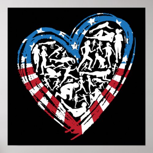 USA Flag American Runner _ Running Heart Poster
