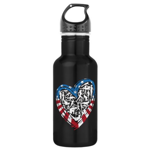 USA Flag American Runner _ Running Heart Stainless Steel Water Bottle