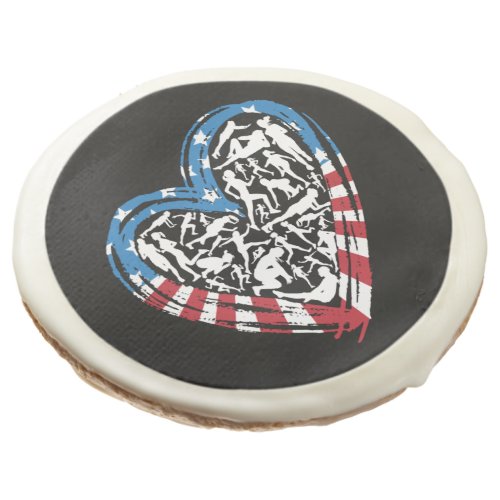 USA Flag American Runner _ Running Heart Sugar Cookie