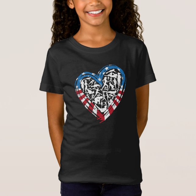 USA Flag American Runner - Running Heart T-Shirt (Front)