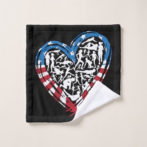 USA Flag American Runner _ Running Heart Wash Cloth