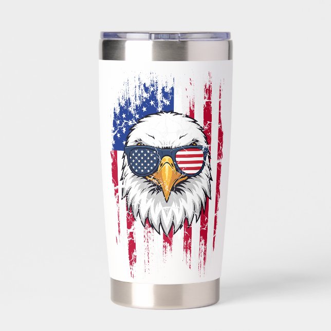 USA Flag And American Bald Eagle Grunge Insulated Tumbler (Back)