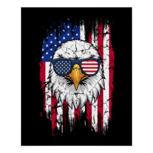USA Flag And American Bald Eagle Grunge Poster