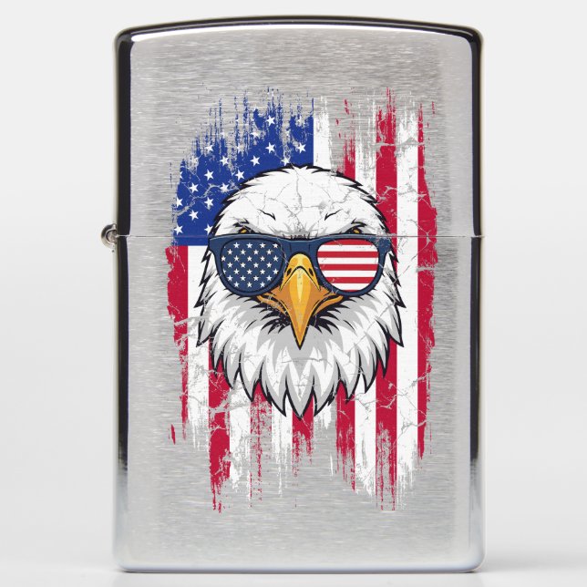 USA Flag And American Eagle Grunge Zippo Lighter (Front)